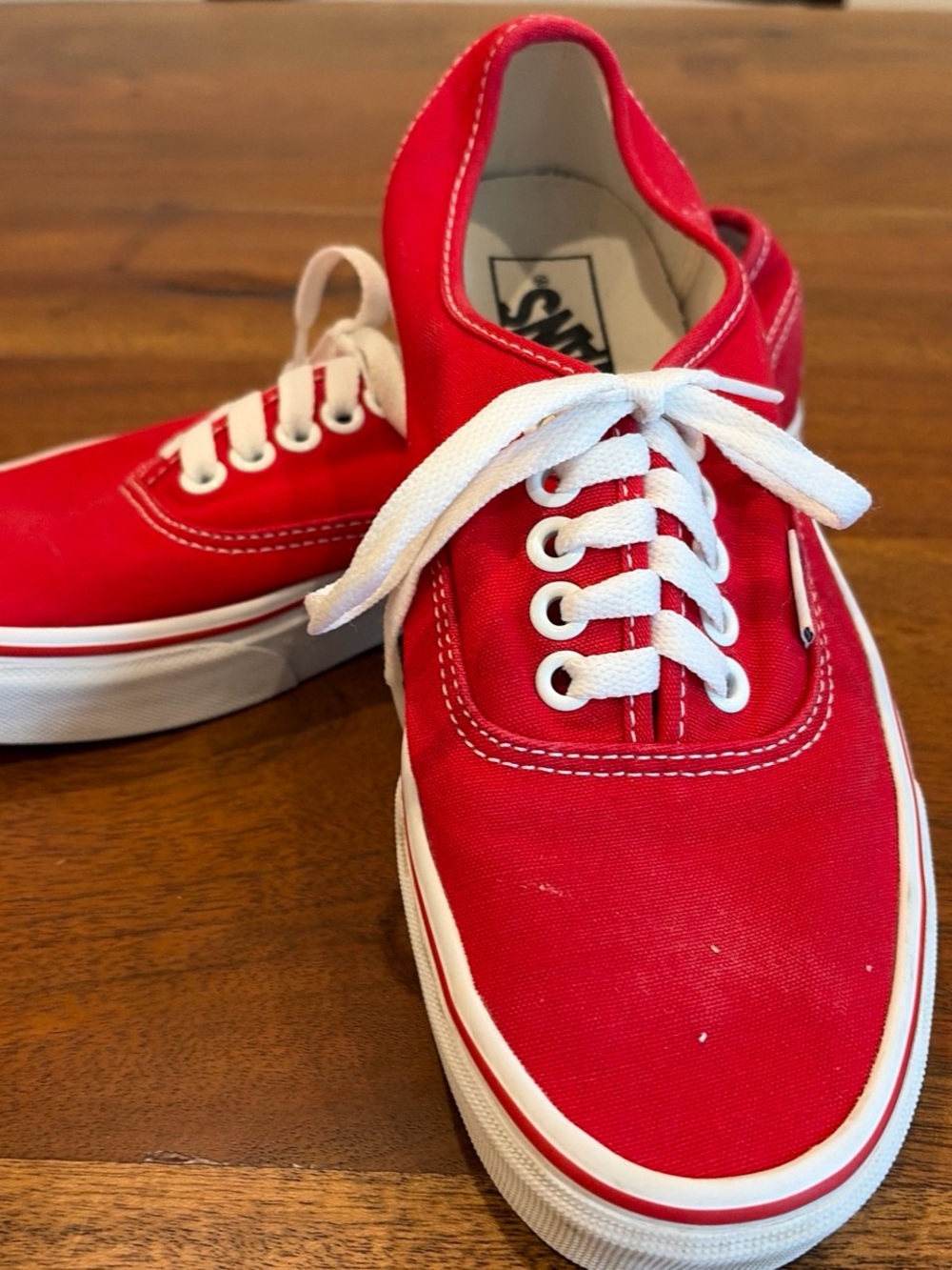 Vans Red Canvas Low-Top Sneakers with White Laces, women’s Sz 8